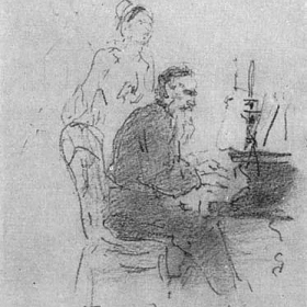 Иллюстрация к программе Музыка в доме Толстых. Рисунок Ильи Репина. 